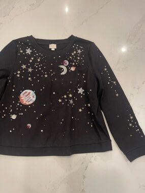 Anthropologie Women’s Black Space Embellished Long-Sleeve Sweatshirt Top